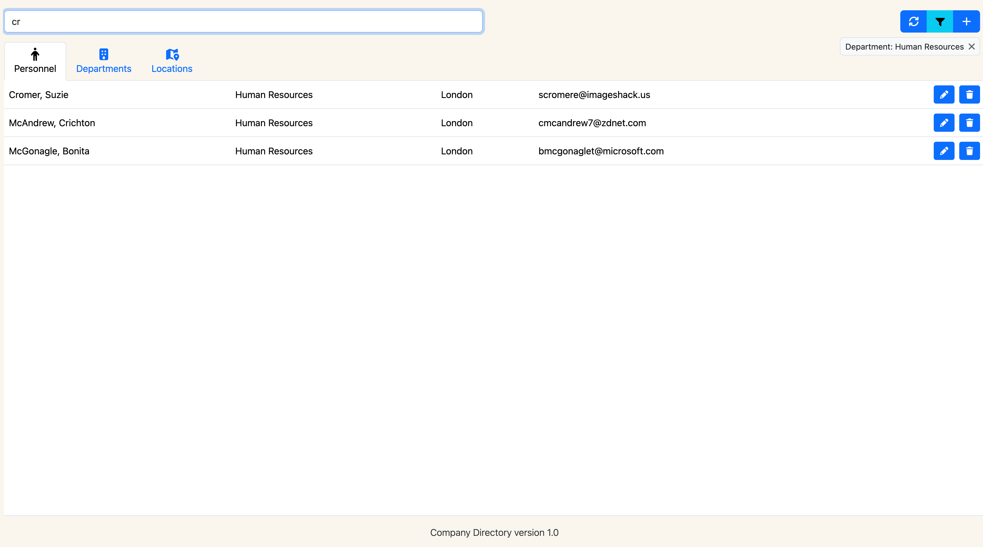 Filtering and Searching Personnel